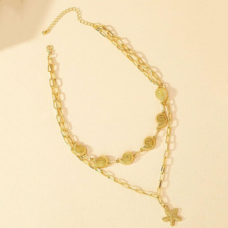 MIFYNN Gold Shell Starfish Necklace for Women Pearl Shell Necklace Layered Beaded Starfish Necklaces Summer Beach Surf Jewelry Gifts for Women - Image 4